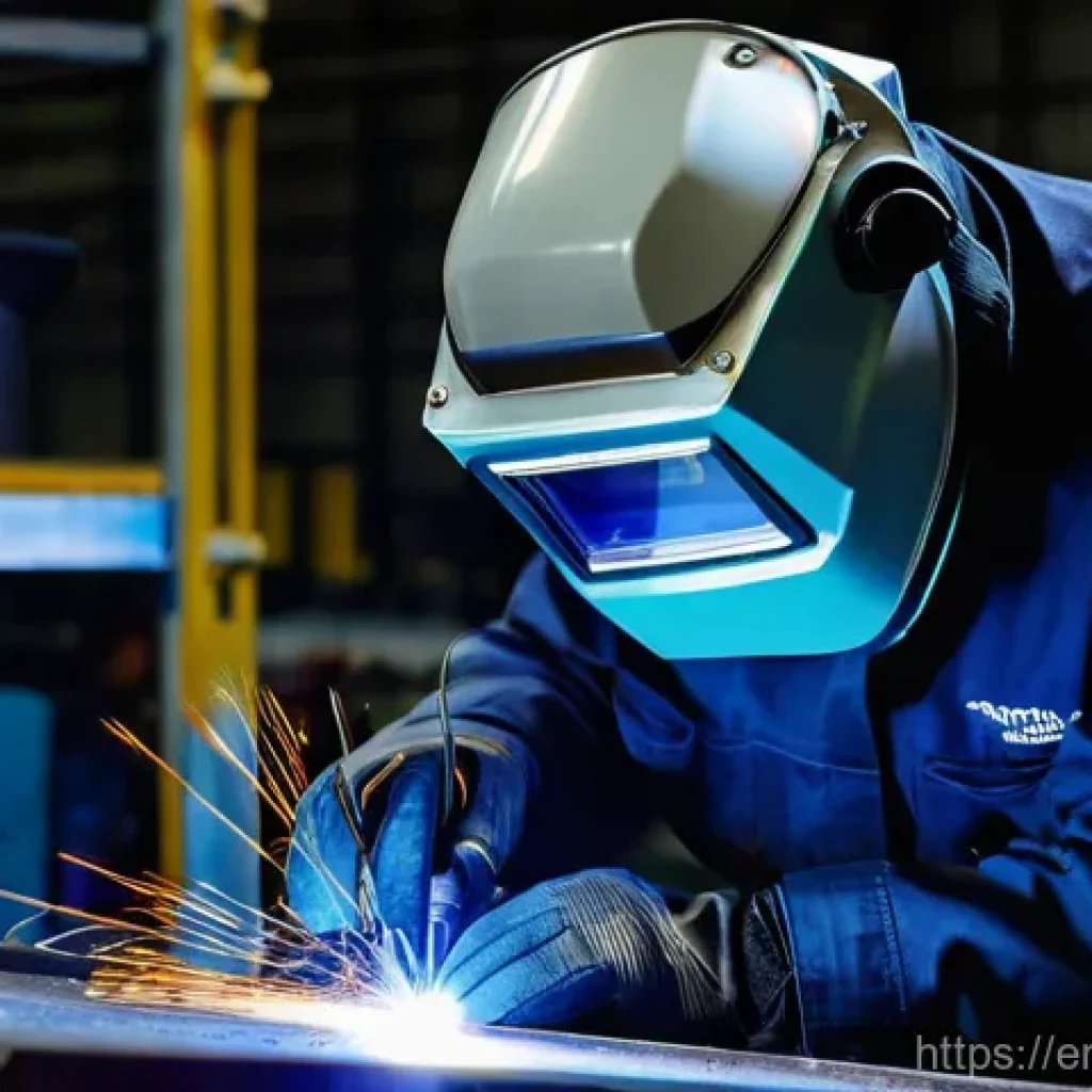 용접사로서의 자기계발 - **Prompt:** A highly skilled female welder, in her late 20s, with intense focus, meticulously perfor...