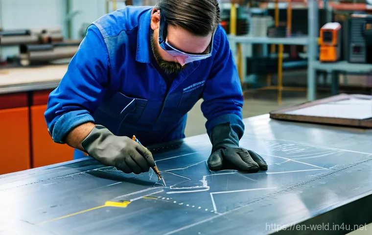용접 도면 해석 능력 키우기 - **Prompt 1: Interpreting Welding Symbols on a Blueprint**
    "A highly skilled, focused welding eng...