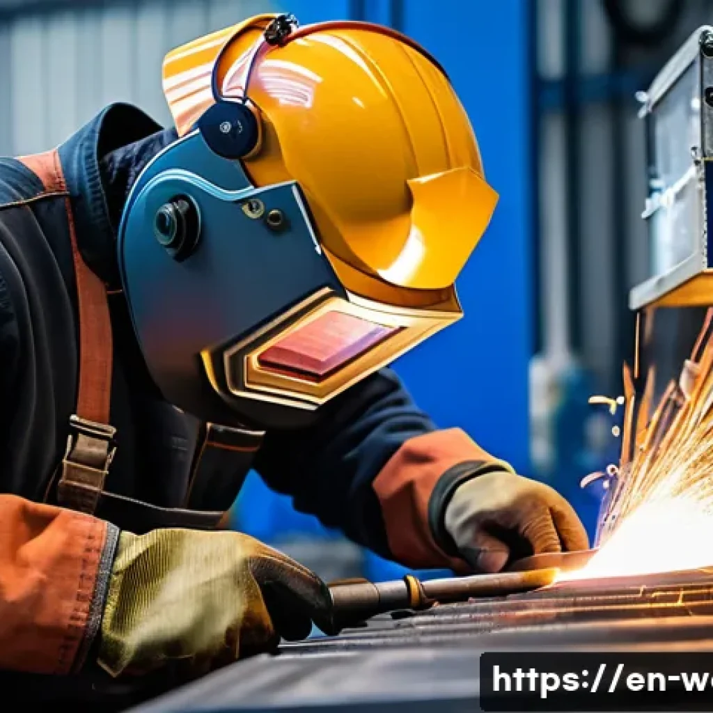 용접사 연봉 협상 시 주의사항 - A skilled welder in a modern industrial workshop, wearing protective gear including a welding helmet...