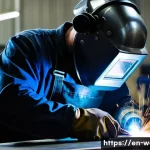 용접 이론 공부법 - A detailed close-up scene of a skilled welder performing Gas Tungsten Arc Welding (GTAW/TIG) on a th...