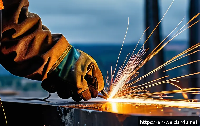 용접 재료별 특성 이해 - A highly detailed close-up of a professional welder&rsquo;s hands guiding a flux-cored wire welding torch ...
