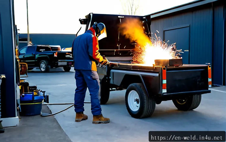 용접사로 창업하기 - Photorealistic wide-angle scene of an independent welder launching a small mobile welding business, ...
